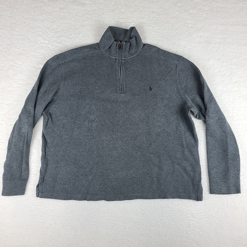 Polo Ralph Lauren Sweater Mens XL Dark Gray Cotton Quarter Zip Sweatshirt VTG